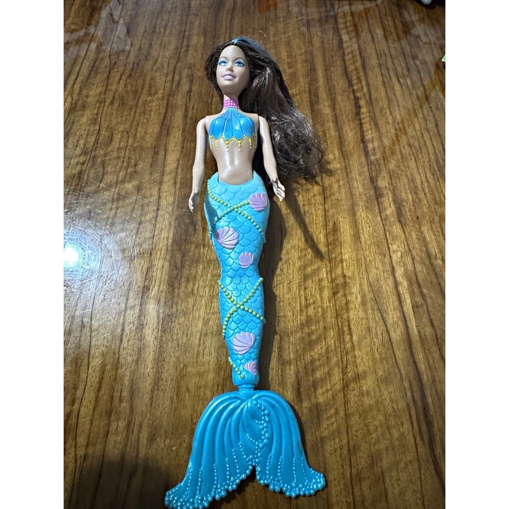 Mattel Barbie Mermaid 12 in Fashion Doll Blue Tail Brown Wavy Hair 2007